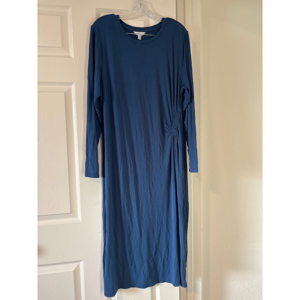 Time and Tru Ruched Side Midi Dress Womens XXL Blue Excellent Long Sleeve Crew
